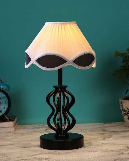 Vintage Shade Table Lamp Iron & Wood Black Base Design | 12 x 17 inches