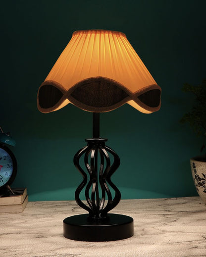 Vintage Shade Table Lamp Iron & Wood Black Base Design | 12 x 17 inches