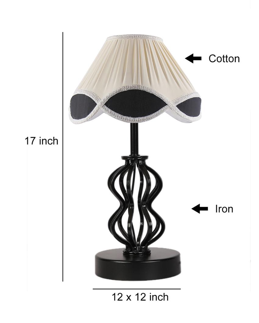 Vintage Shade Table Lamp Iron & Wood Black Base Design | 12 x 17 inches