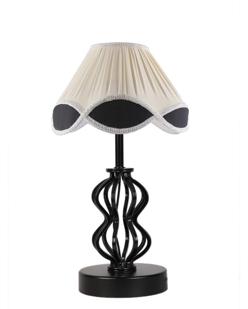 Vintage Shade Table Lamp Iron & Wood Black Base Design | 12 x 17 inches