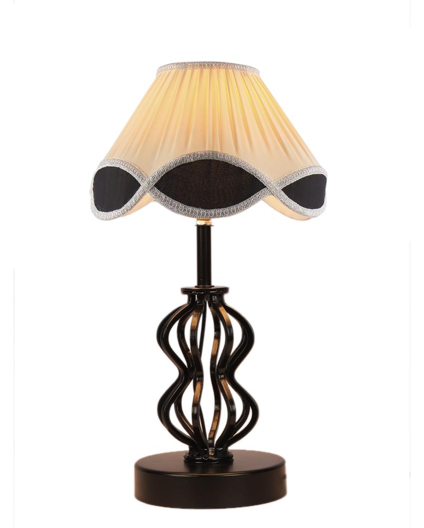 Vintage Shade Table Lamp Iron & Wood Black Base Design | 12 x 17 inches