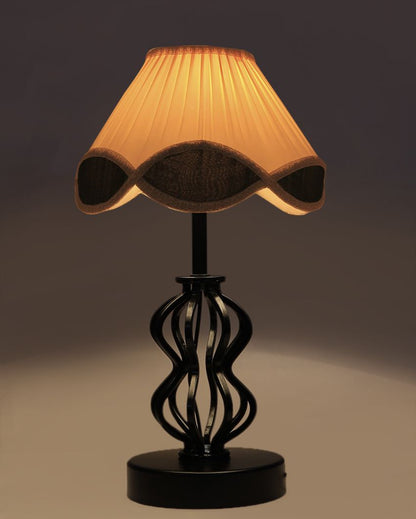 Vintage Shade Table Lamp Iron & Wood Black Base Design | 12 x 17 inches