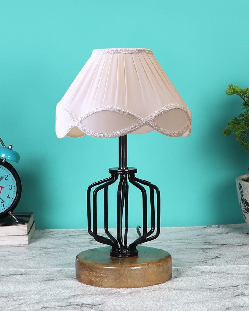 Rustic Vintage Shade Table Lamp Iron & Wood Natural Base | 12 x 17 inches