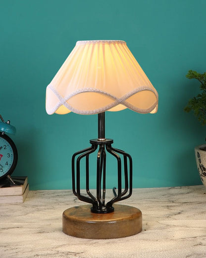 Rustic Vintage Shade Table Lamp Iron & Wood Natural Base | 12 x 17 inches