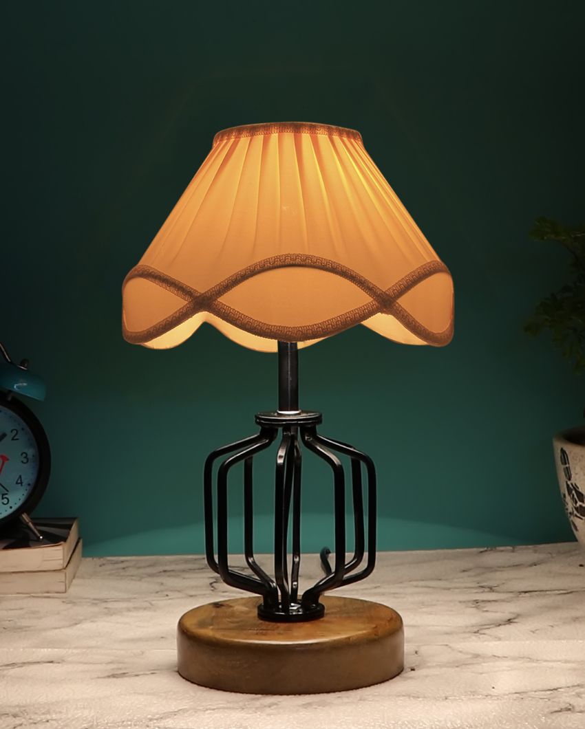 Rustic Vintage Shade Table Lamp Iron & Wood Natural Base | 12 x 17 inches