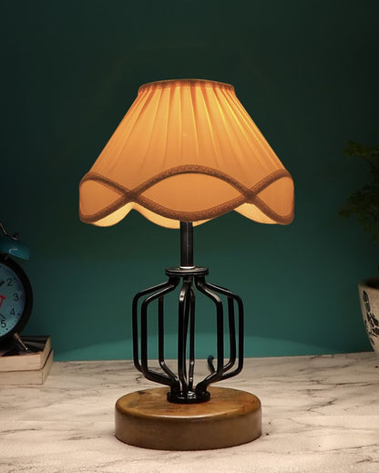 Rustic Vintage Shade Table Lamp Iron & Wood Natural Base | 12 x 17 inches