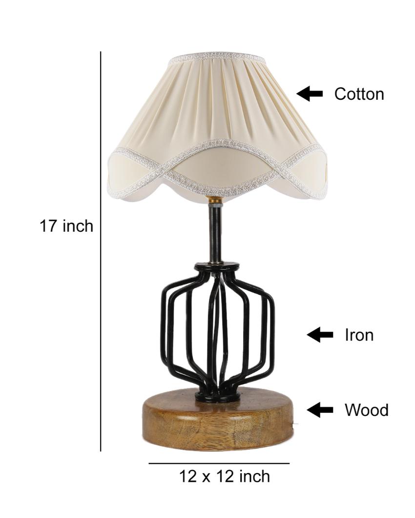 Rustic Vintage Shade Table Lamp Iron & Wood Natural Base | 12 x 17 inches