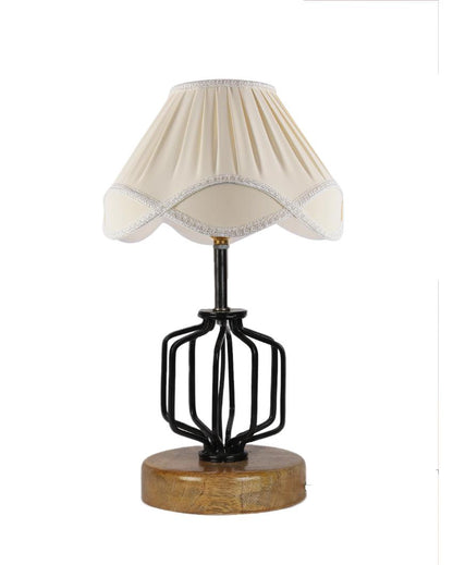 Rustic Vintage Shade Table Lamp Iron & Wood Natural Base | 12 x 17 inches