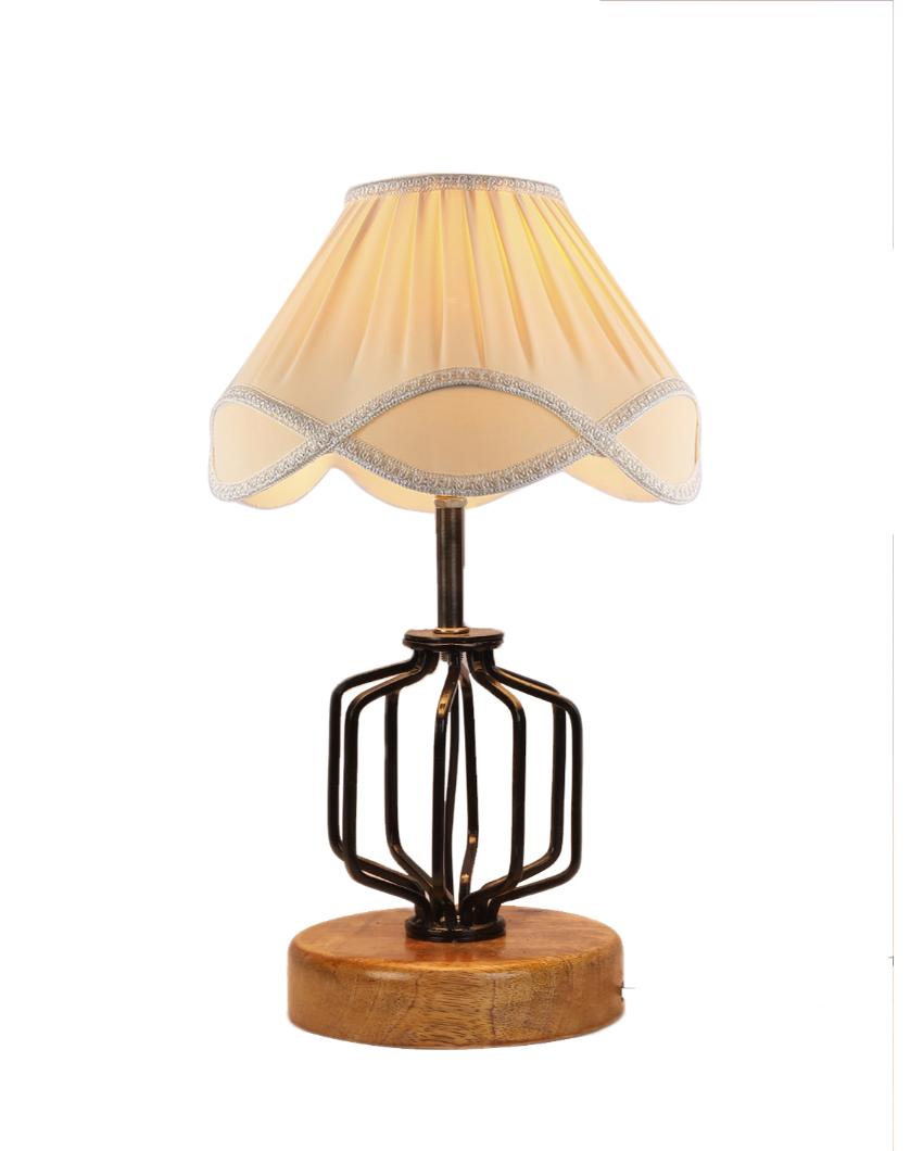 Rustic Vintage Shade Table Lamp Iron & Wood Natural Base | 12 x 17 inches