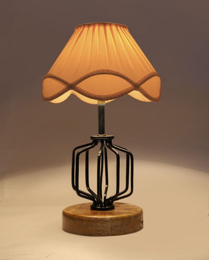 Rustic Vintage Shade Table Lamp Iron & Wood Natural Base | 12 x 17 inches