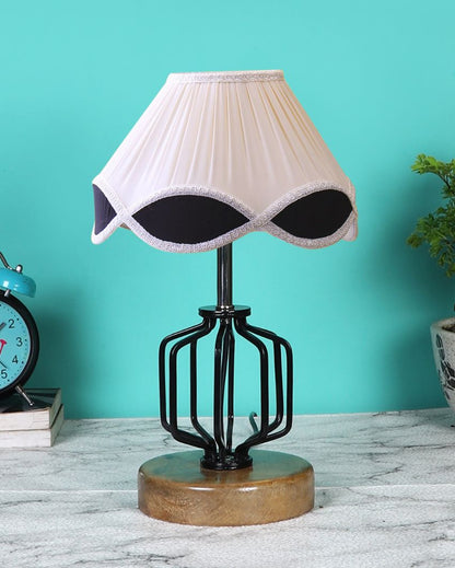 Classic Vintage Shade Table Lamp Iron & Wood Natural Base | 12 x 17 inches