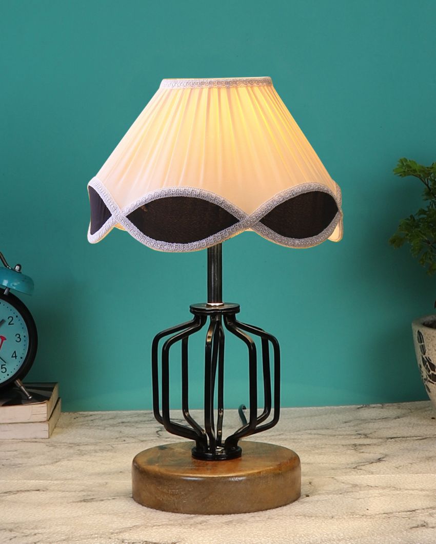 Classic Vintage Shade Table Lamp Iron & Wood Natural Base | 12 x 17 inches