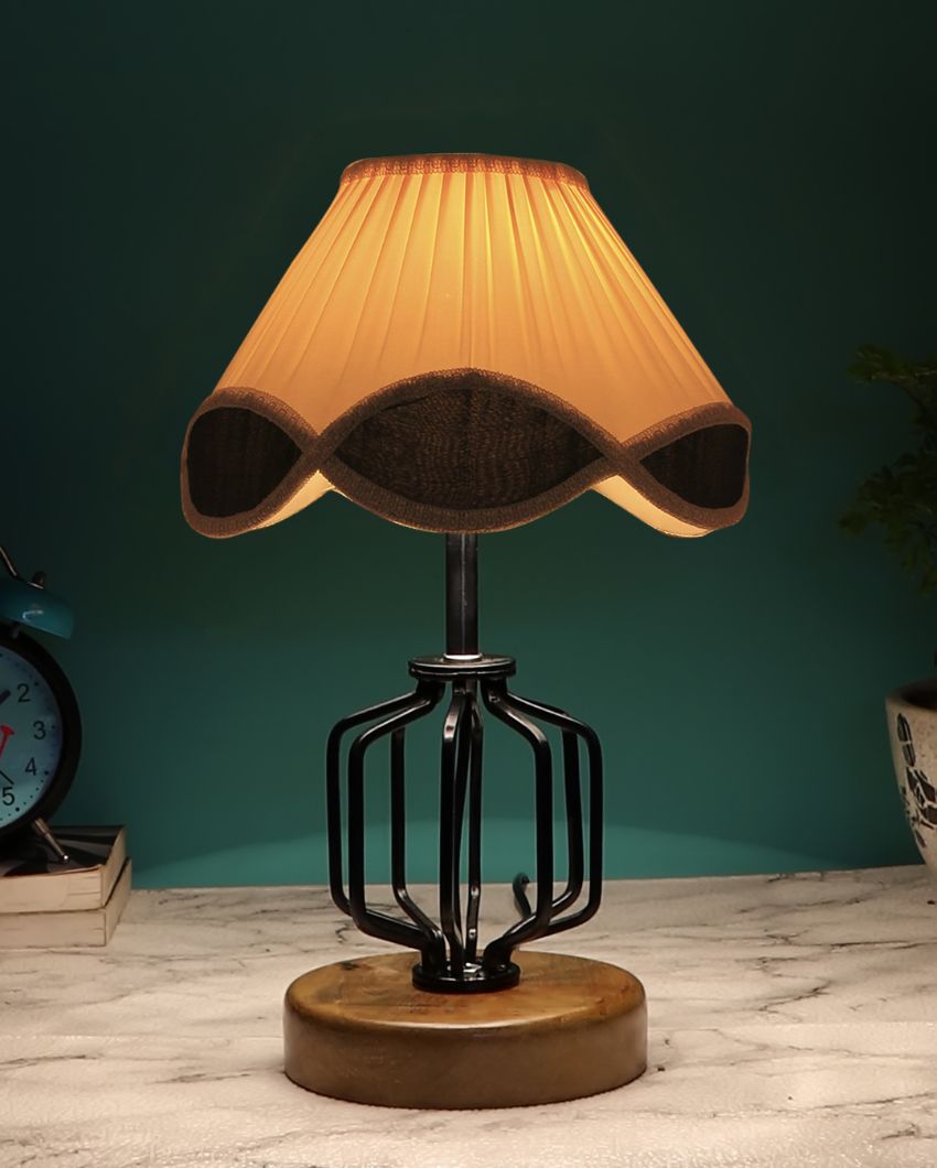 Classic Vintage Shade Table Lamp Iron & Wood Natural Base | 12 x 17 inches