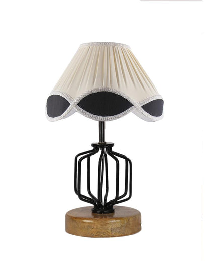 Classic Vintage Shade Table Lamp Iron & Wood Natural Base | 12 x 17 inches