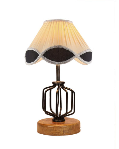 Classic Vintage Shade Table Lamp Iron & Wood Natural Base | 12 x 17 inches