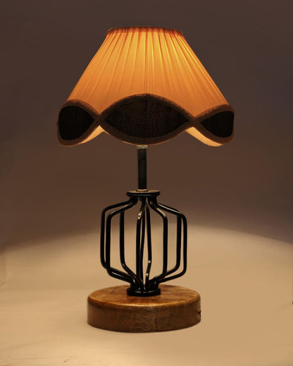 Classic Vintage Shade Table Lamp Iron & Wood Natural Base | 12 x 17 inches