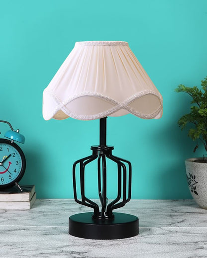 Chic Vintage Shade Table Lamp Iron & Wood Black Base | 12 x 17 inches