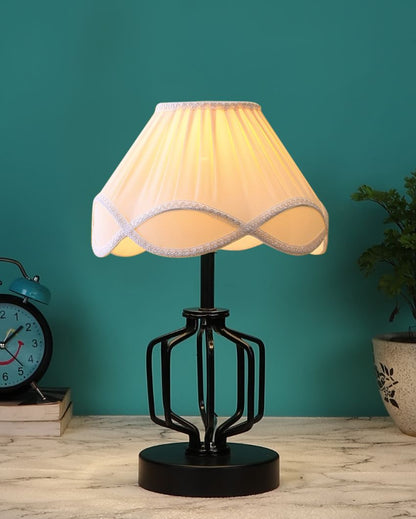 Chic Vintage Shade Table Lamp Iron & Wood Black Base | 12 x 17 inches