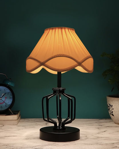 Chic Vintage Shade Table Lamp Iron & Wood Black Base | 12 x 17 inches