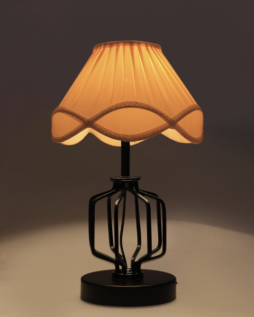 Chic Vintage Shade Table Lamp Iron & Wood Black Base | 12 x 17 inches