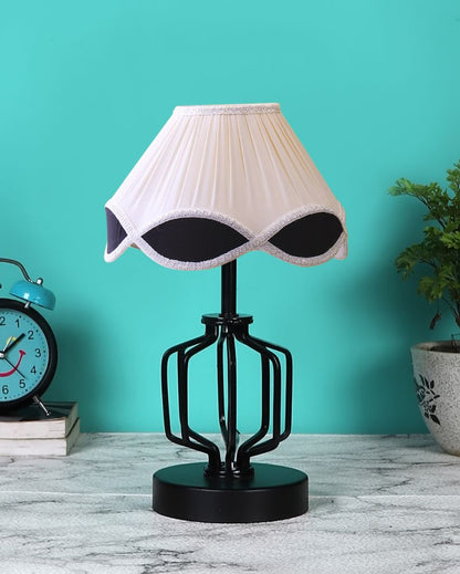 Elegant Vintage Shade Table Lamp Iron & Wood Black Base | 12 x 17 inches