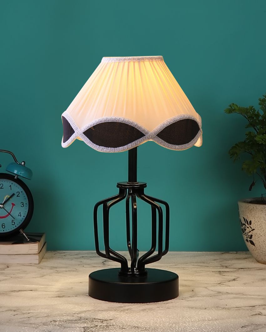 Elegant Vintage Shade Table Lamp Iron & Wood Black Base | 12 x 17 inches