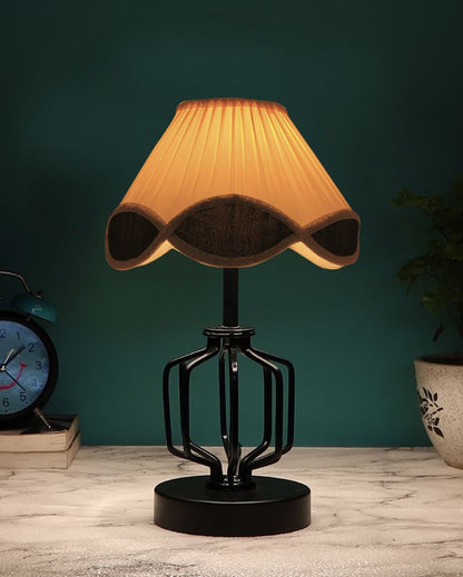 Elegant Vintage Shade Table Lamp Iron & Wood Black Base | 12 x 17 inches