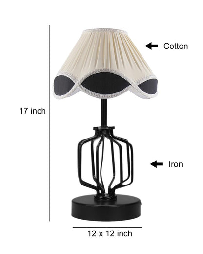 Elegant Vintage Shade Table Lamp Iron & Wood Black Base | 12 x 17 inches