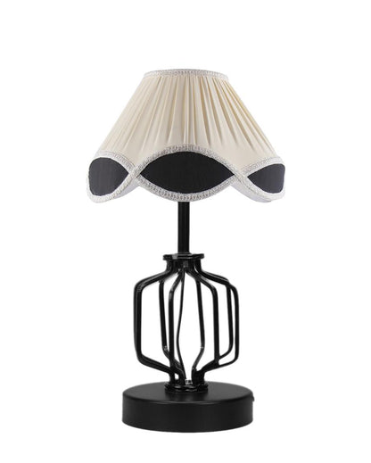 Elegant Vintage Shade Table Lamp Iron & Wood Black Base | 12 x 17 inches