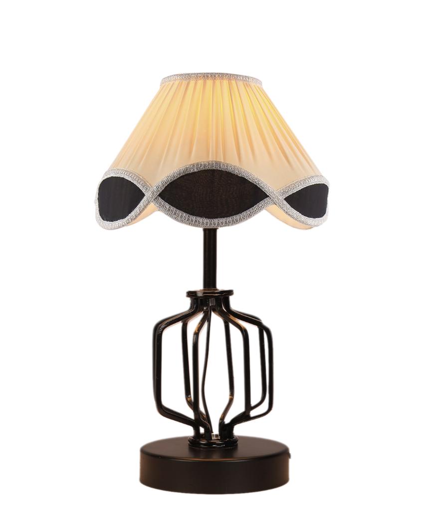 Elegant Vintage Shade Table Lamp Iron & Wood Black Base | 12 x 17 inches