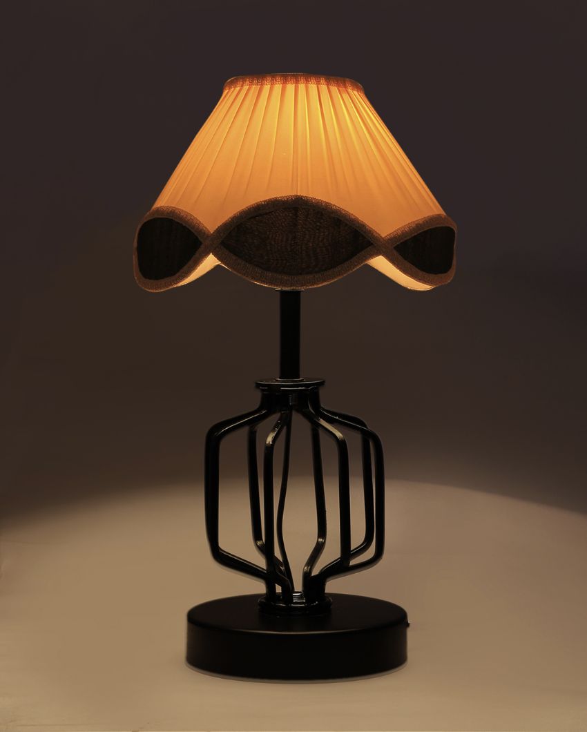 Elegant Vintage Shade Table Lamp Iron & Wood Black Base | 12 x 17 inches