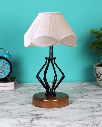 Vintage Shade Table Lamp Iron & Wood Natural Base Design | 12 x 17 inches