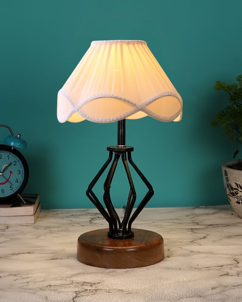 Vintage Shade Table Lamp Iron & Wood Natural Base Design | 12 x 17 inches