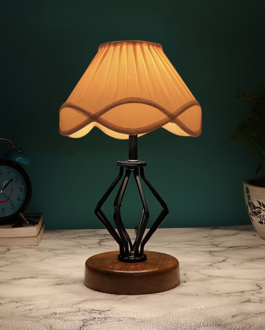 Vintage Shade Table Lamp Iron & Wood Natural Base Design | 12 x 17 inches