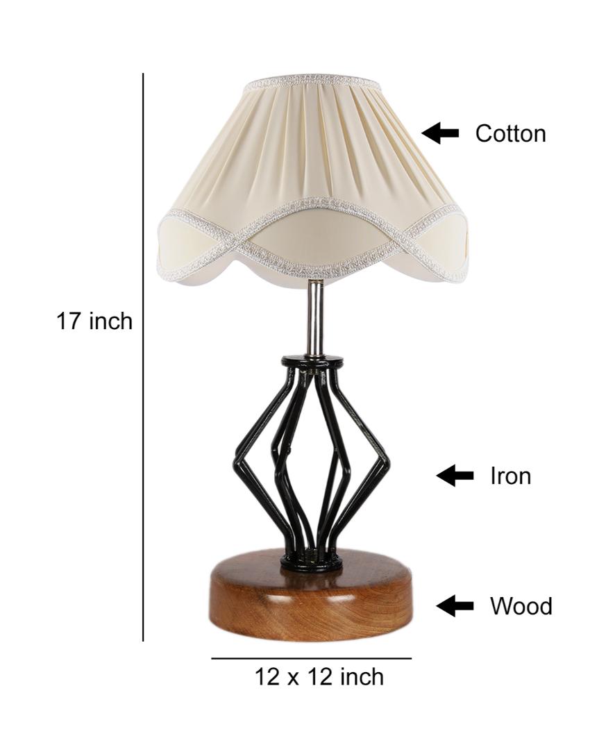 Vintage Shade Table Lamp Iron & Wood Natural Base Design | 12 x 17 inches