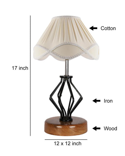 Vintage Shade Table Lamp Iron & Wood Natural Base Design | 12 x 17 inches