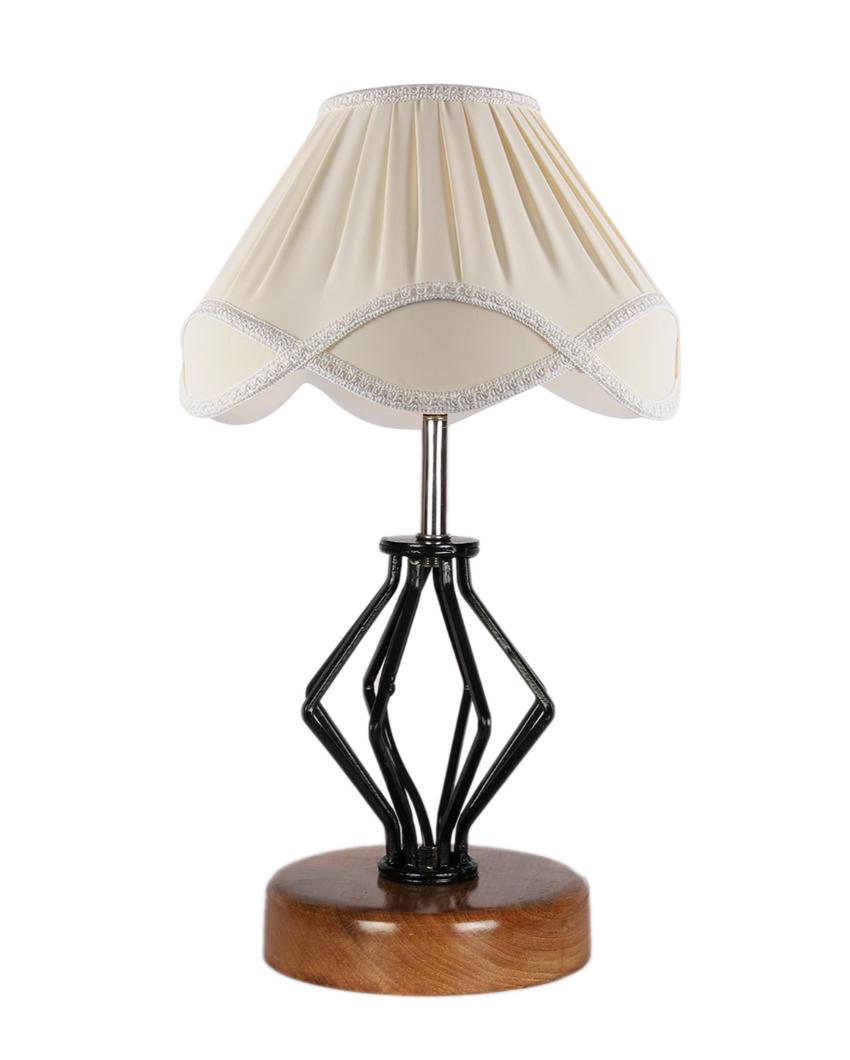 Vintage Shade Table Lamp Iron & Wood Natural Base Design | 12 x 17 inches