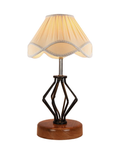 Vintage Shade Table Lamp Iron & Wood Natural Base Design | 12 x 17 inches