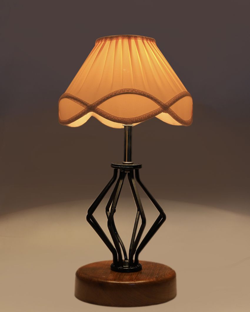 Vintage Shade Table Lamp Iron & Wood Natural Base Design | 12 x 17 inches