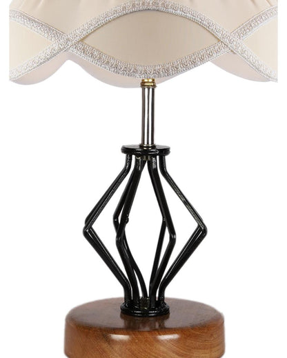 Vintage Shade Table Lamp Iron & Wood Natural Base Design | 12 x 17 inches