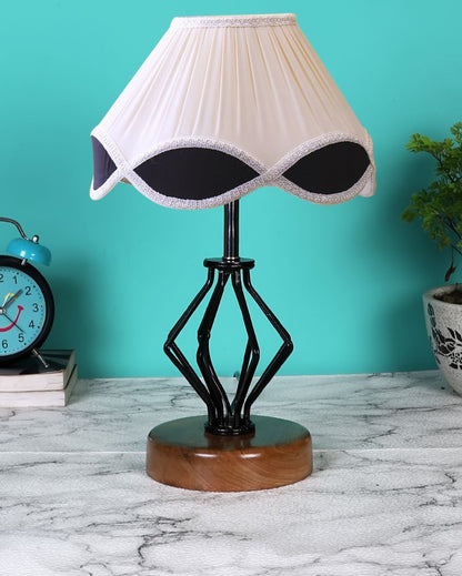 Timeless Vintage Shade Table Lamp Iron & Wood Natural Base | 12 x 17 inches