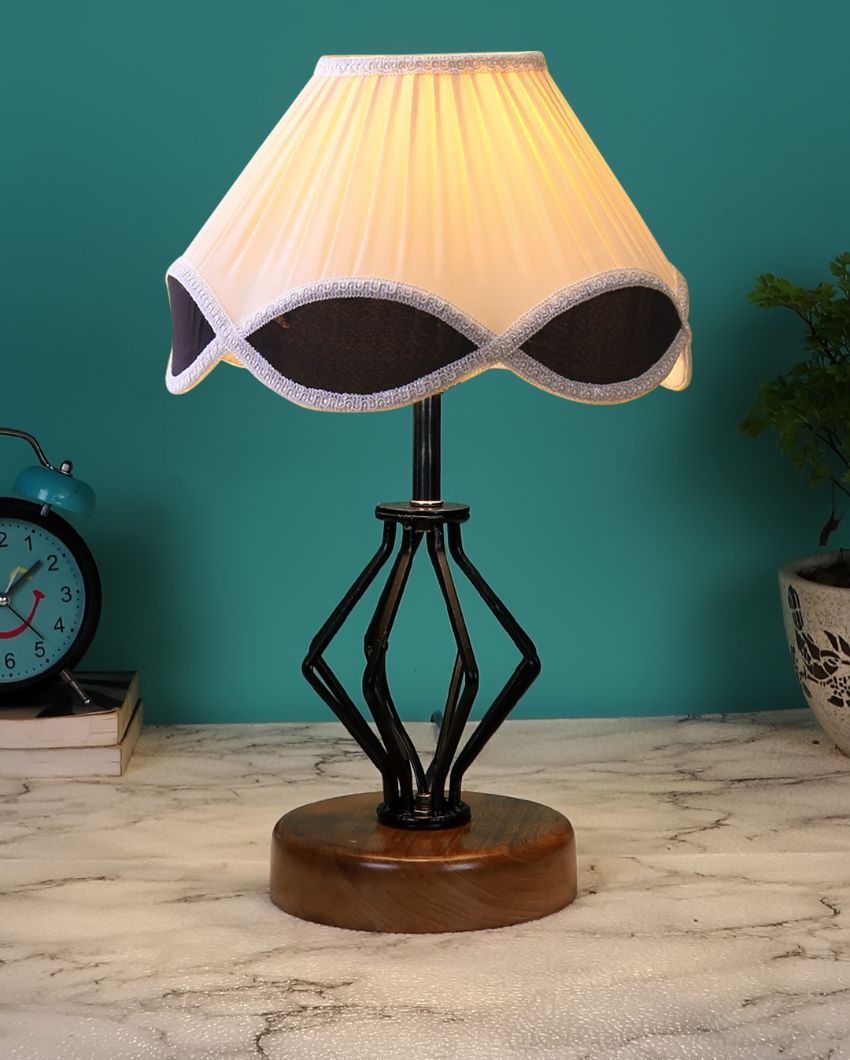 Timeless Vintage Shade Table Lamp Iron & Wood Natural Base | 12 x 17 inches