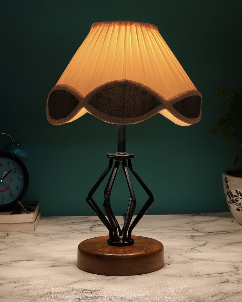 Timeless Vintage Shade Table Lamp Iron & Wood Natural Base | 12 x 17 inches