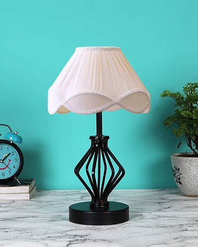 Vintage Shade Table Lamp Iron & Wood Black Base | 12 x 17 inches