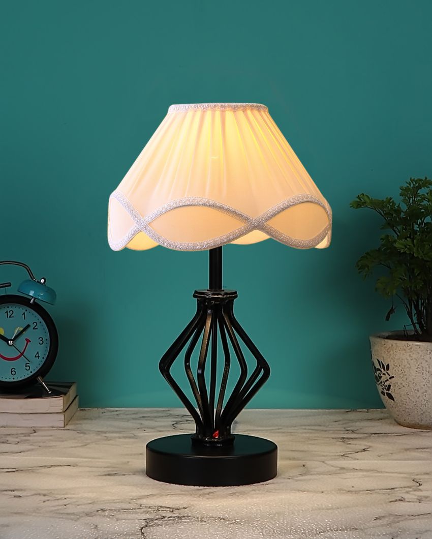 Vintage Shade Table Lamp Iron & Wood Black Base | 12 x 17 inches