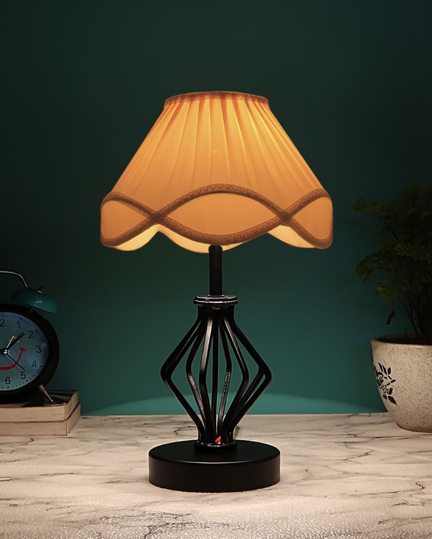 Vintage Shade Table Lamp Iron & Wood Black Base | 12 x 17 inches