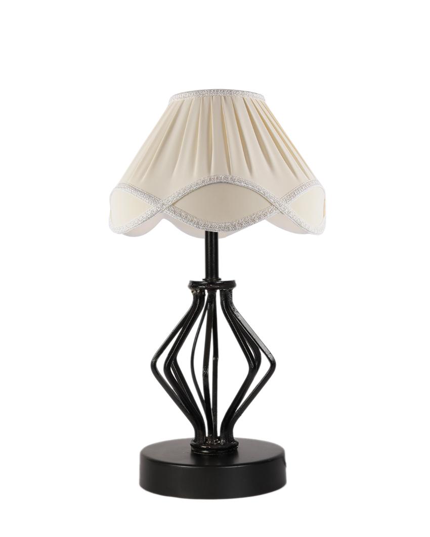 Vintage Shade Table Lamp Iron & Wood Black Base | 12 x 17 inches