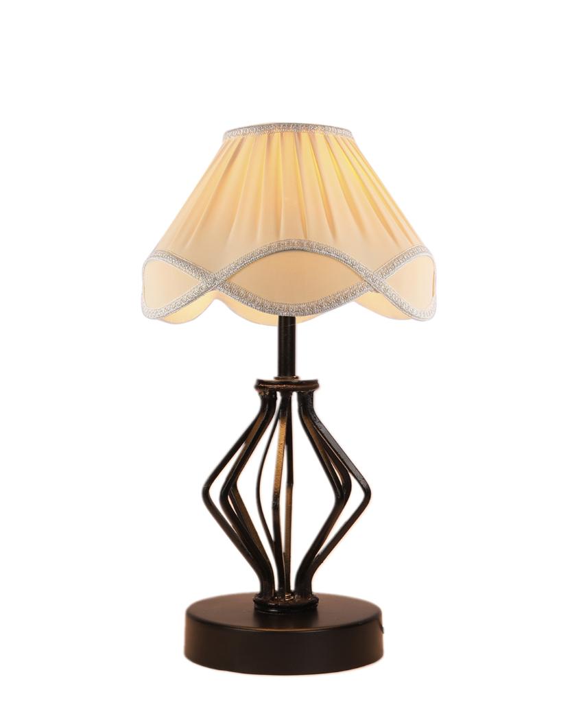 Vintage Shade Table Lamp Iron & Wood Black Base | 12 x 17 inches