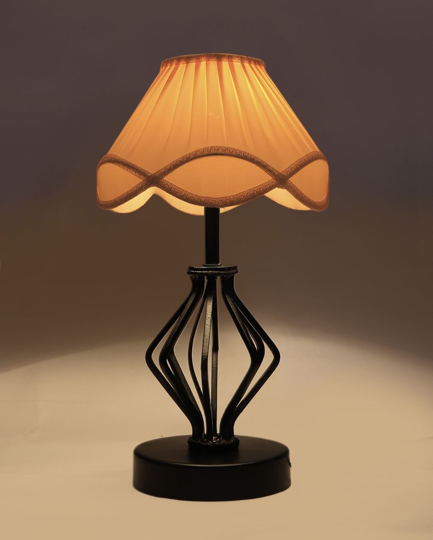 Vintage Shade Table Lamp Iron & Wood Black Base | 12 x 17 inches