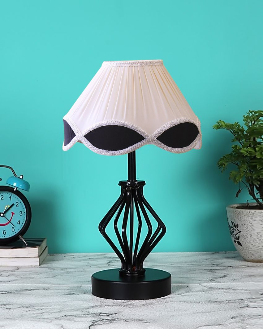 Sleek Vintage Shade Table Lamp Iron & Wood Black Base | 12 x 17 inches